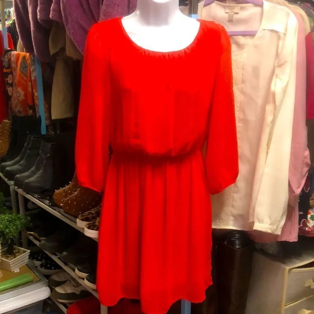 Charming Charlie Orange sheer lined Dress! Super cute! Size Small